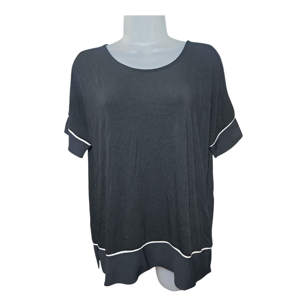 J Jill Wom SM Wearever Collection Short Sleeve Black Top Lounge Athleisure EUC